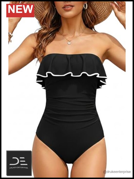 Other - Strapless One Piece Swimsuit Tummy Control Bandeau Ruffle Slimming Bathing Suit